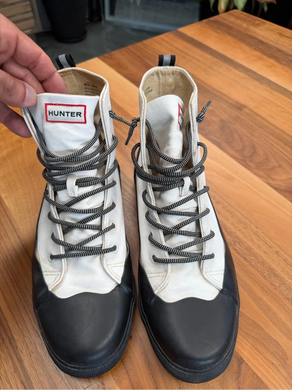 Hunter White and Black Men's High-Top Rain Boots